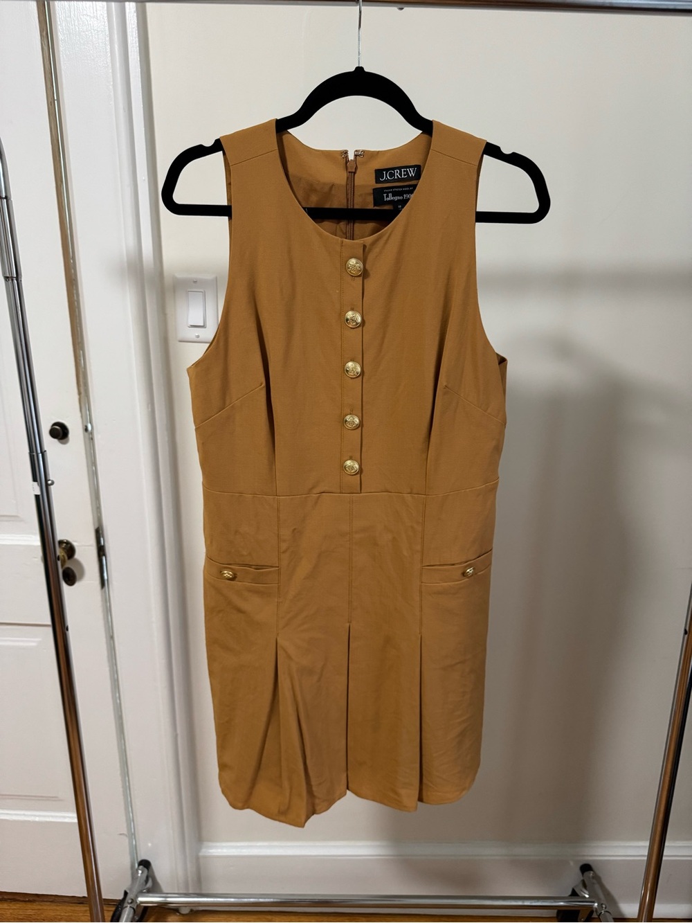 J. Crew Camel Sleeveless Shift Dress with Gold Buttons